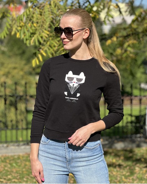 Mikina dámská Karl Lagerfeld černá s kočkou Choupette